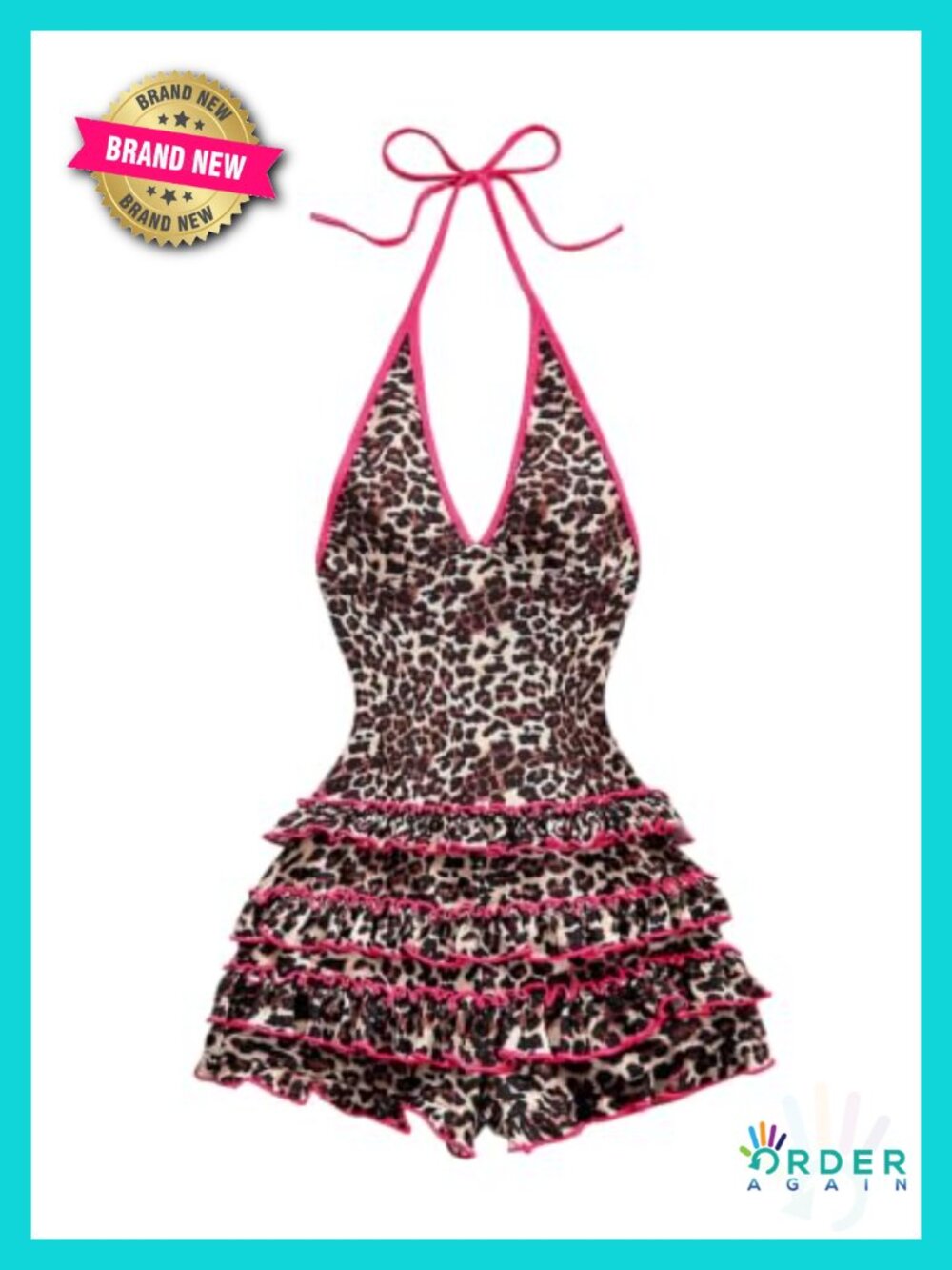 Milumia Women's Y2K Leopard Print Backless Halter Shorts Jumpsuit Size XL - Picture 1 of 4